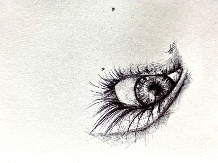 Dessin intitulée "Eye" par Lipstick, Œuvre d'art originale, Encre