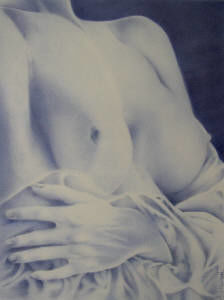 Drawing titled "Busto femminile" by Ilario Massetti, Original Artwork, Ballpoint pen