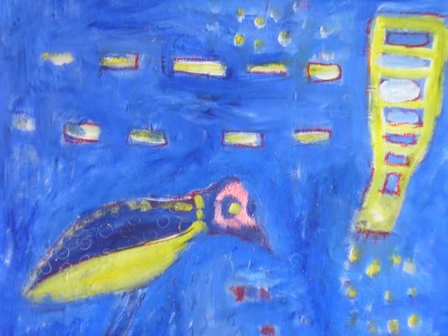 Peinture intitulée "oiseau jaune" par Ilboudo, Œuvre d'art originale