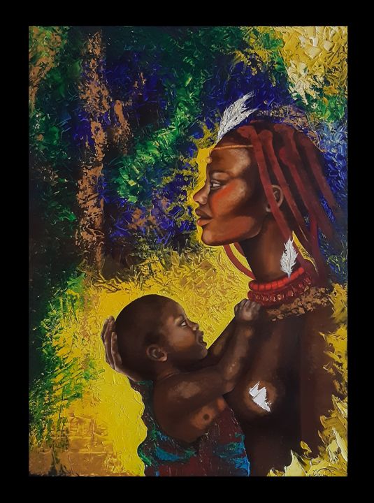 Painting titled "The himba woman" by Dariia Ilchuk, Original Artwork, Oil
