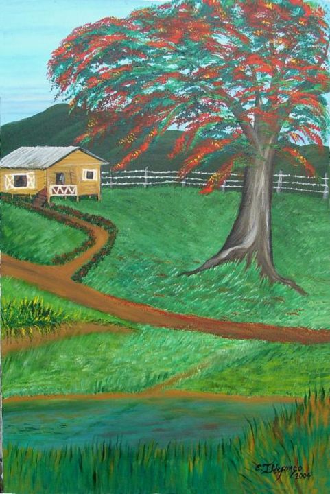 Painting titled "Casa de Campo II" by Edna Ildefonso, Original Artwork