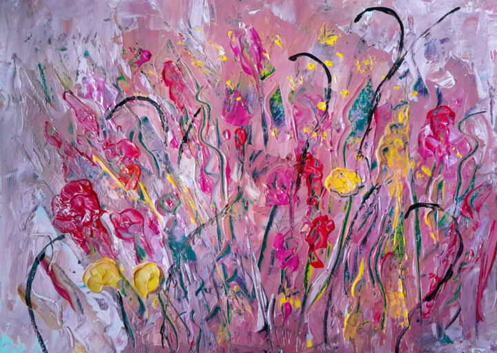 Pintura intitulada "Jardim cor de rosa" por Ildemarina Rodrigo, Obras de arte originais, Acrílico