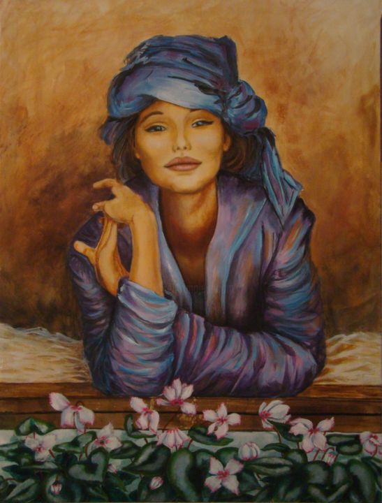 Painting titled "Dans la  fenêtre" by Ileana Ramos, Original Artwork