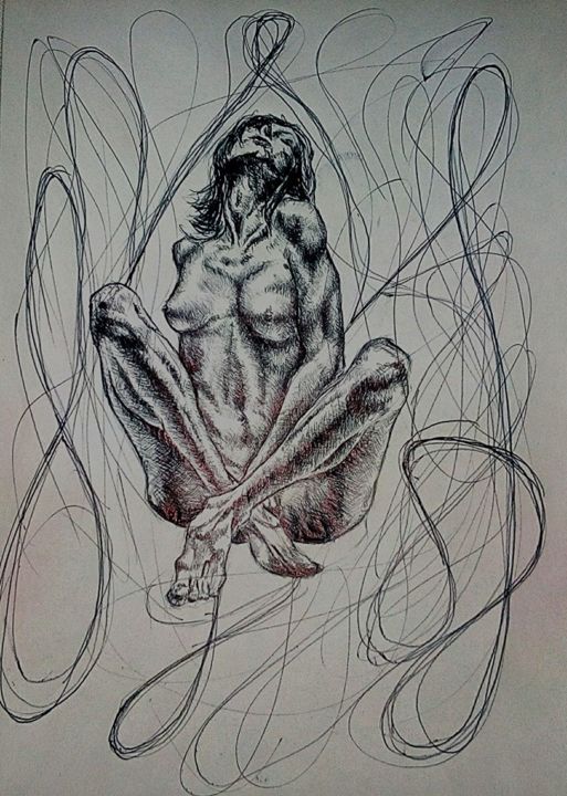 Drawing titled "Senza Titolo" by Ilenia Errico, Original Artwork, Ballpoint pen