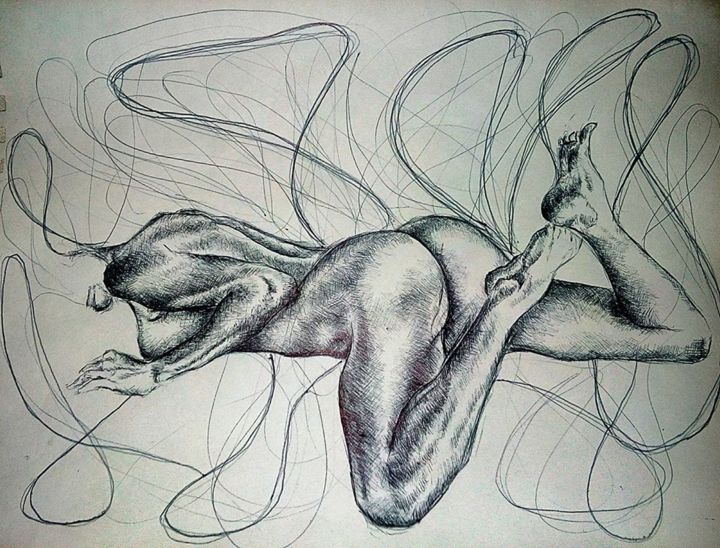 Drawing titled "Senza Titolo" by Ilenia Errico, Original Artwork, Ballpoint pen