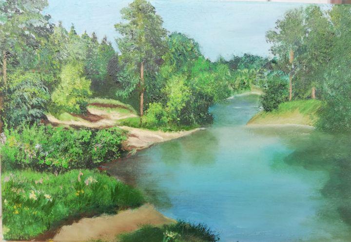 Pintura titulada "летом в лесу" por Ilgar Mustafayev, Obra de arte original, Oleo