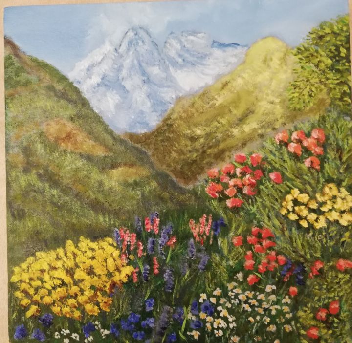 Pintura titulada "горные цветы" por Ilgar Mustafayev, Obra de arte original, Oleo