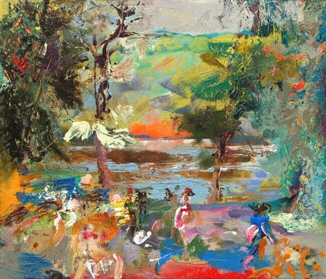 Painting titled "picnic" by Ilgvars Zalans, Original Artwork, Oil