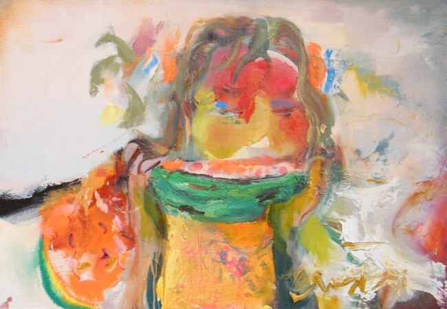 Ζωγραφική με τίτλο "girl with watermelon" από Ilgvars Zalans, Αυθεντικά έργα τέχνης, Λάδι