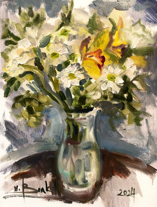 Картина под названием "Flowers" - Илья Волков, Подлинное произведение искусства, Масло