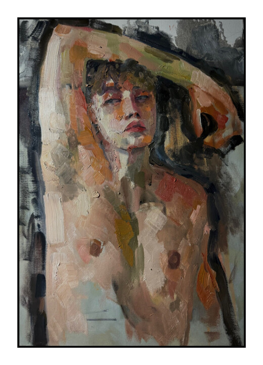 Painting titled "Naked young man" by Ilia Volkov, Original Artwork, Oil