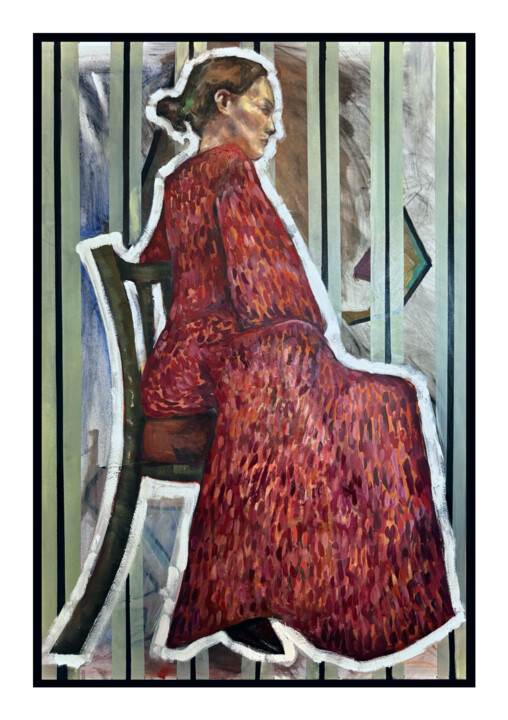 Painting titled "Woman in red" by Ilia Volkov, Original Artwork, Oil