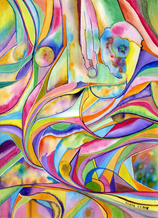 Ζωγραφική με τίτλο "Colored visions 1" από Ilianna Lafogianni, Αυθεντικά έργα τέχνης, Ακουαρέλα