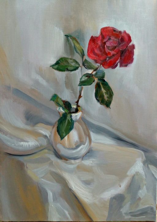 Peinture intitulée "Red Rose for you" par Ilija Milchov, Œuvre d'art originale, Huile