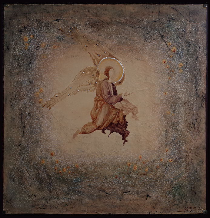 Painting titled "Angel .,,,," by Iliko Popkhadze, Original Artwork, Oil