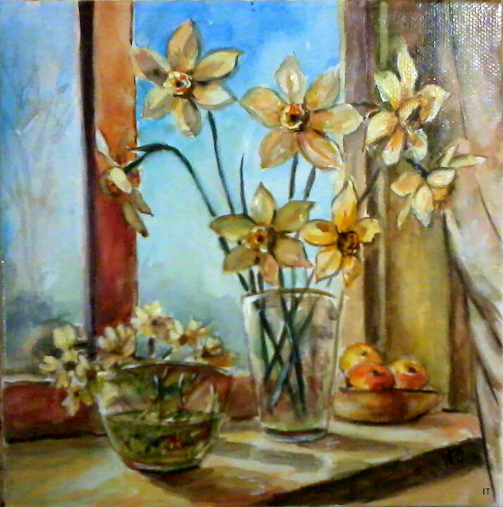 Painting titled "Jonquilles.Daffodil…" by Ilka Trifonova, Original Artwork, Oil