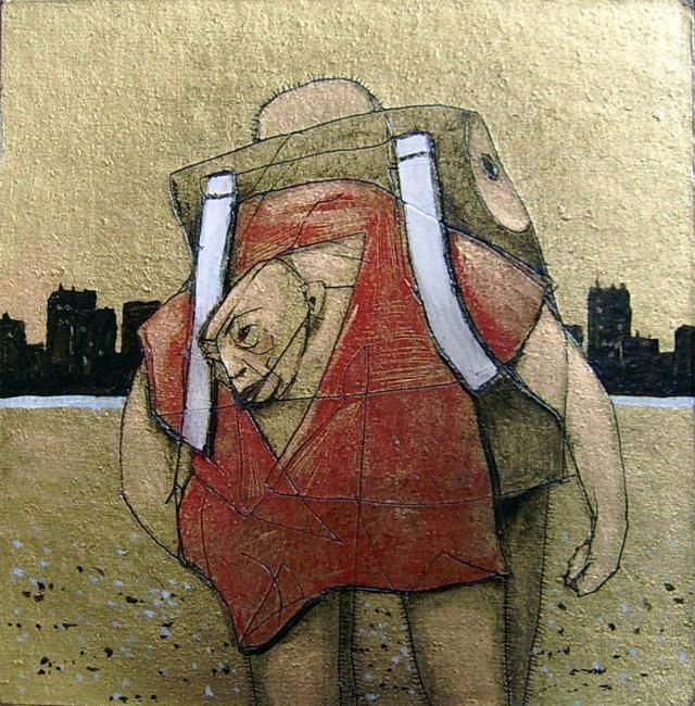 Dibujo titulada "Backpack" por Balazs Illes, Obra de arte original