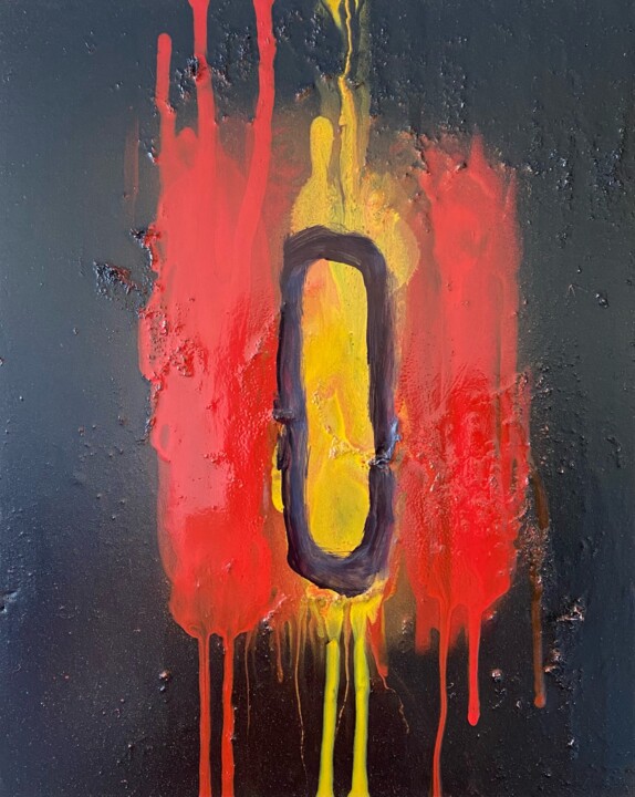 Painting titled "Yellow and red on b…" by Illia Prunenko, Original Artwork, Spray paint