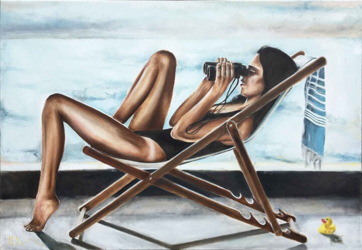 Картина под названием "...Just looking" - Ilya Nimo, Подлинное произведение искусства, Масло Установлен на Деревянная рама д…