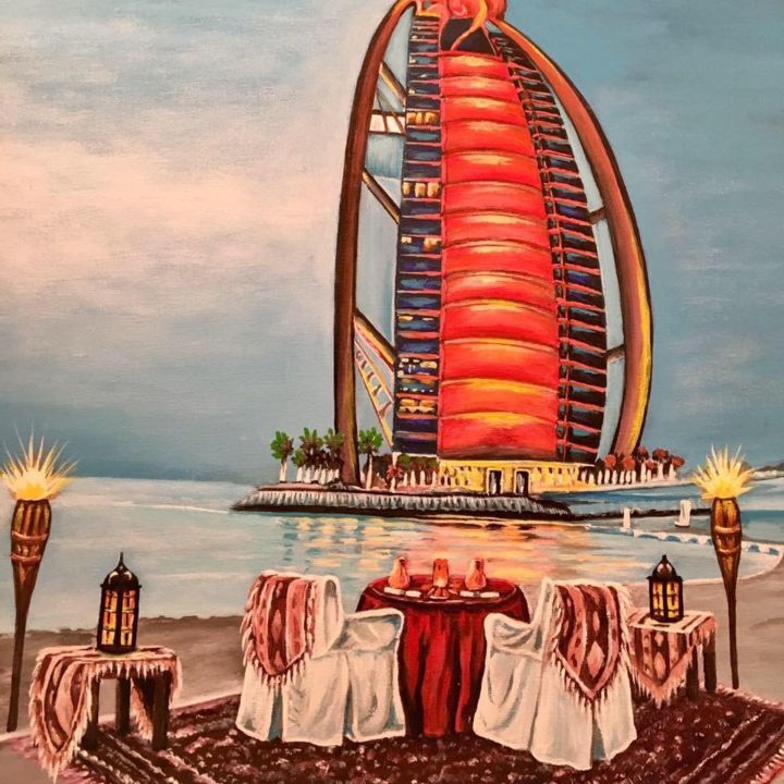 Ζωγραφική με τίτλο "Dubai -Romantic din…" από Galina, Αυθεντικά έργα τέχνης, Ακρυλικό
