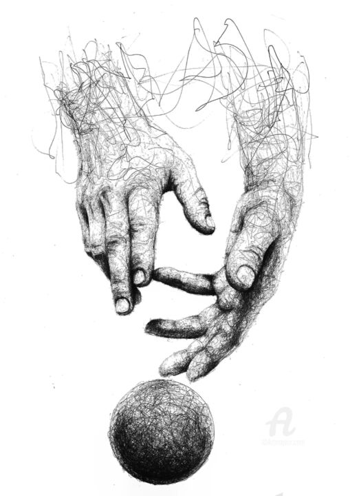 Zeichnungen mit dem Titel "In our hands..." von Ilokunst, Original-Kunstwerk, Gel Stift