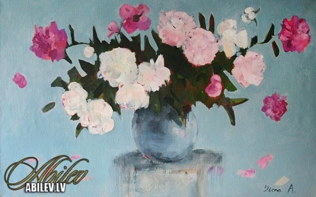 Pintura titulada "Vase with  Peonies" por Ilona Abileva, Obra de arte original