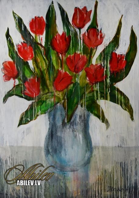 Painting titled "Tulips in vase" by Ilona Abileva, Original Artwork