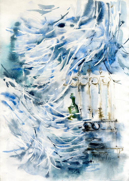 Painting titled "Frost, branches and…" by Ilona Baleishyts, Original Artwork, Watercolor