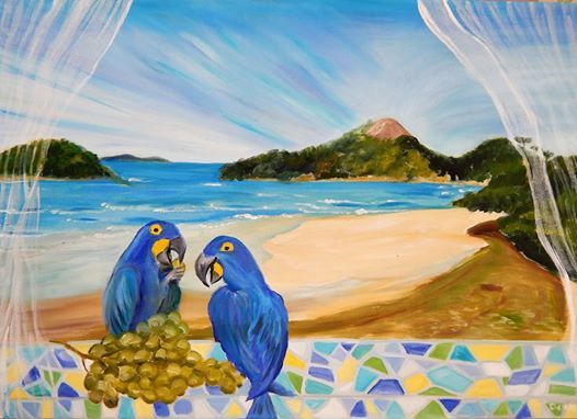 Pintura intitulada "passaros-e-mar.jpg" por Ilona Elufimova, Obras de arte originais