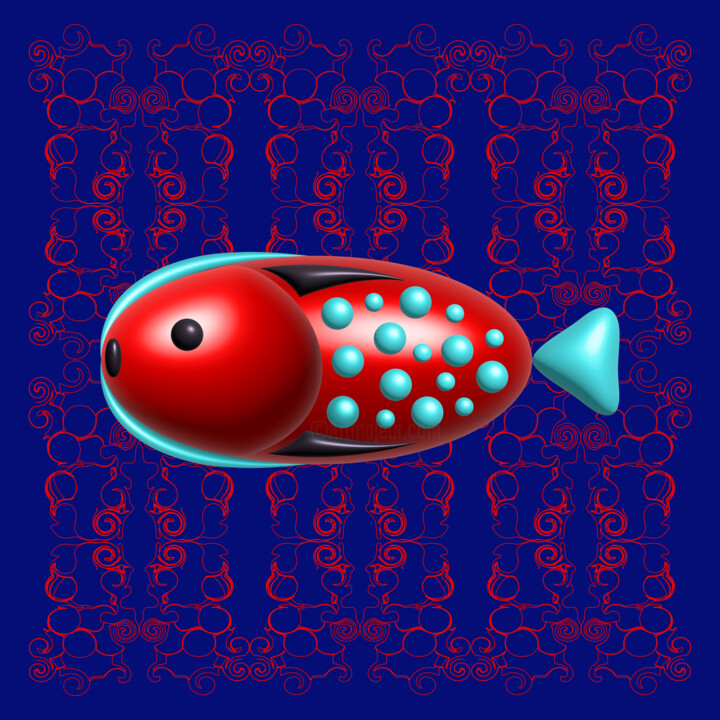 Digitale Kunst mit dem Titel "Red blue fish" von Ilona Matushkova, Original-Kunstwerk, Digitale Malerei