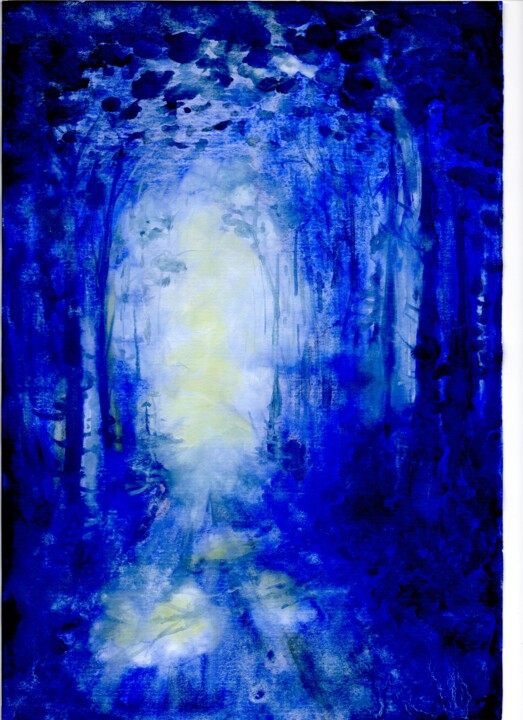 Картина под названием "Лунный лес" - Ilona Nabugornova, Подлинное произведение искусства, Акварель