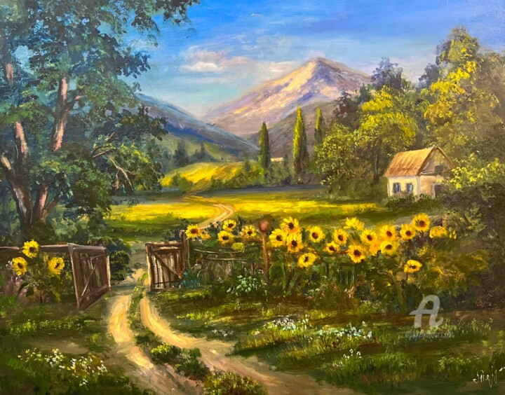 Painting titled "The road on a summe…" by Ilona Terekhina, Original Artwork, Oil