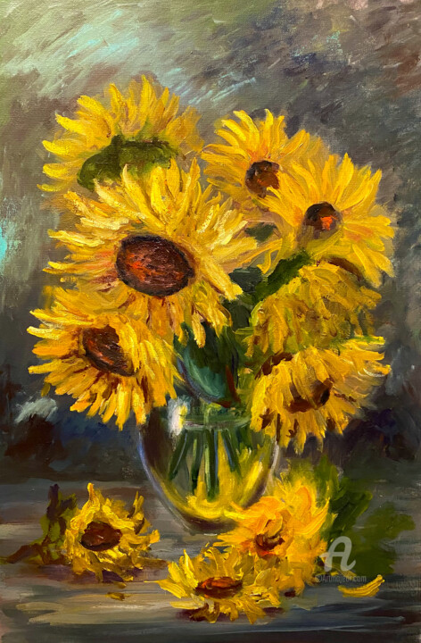 Painting titled "Sunflowers" by Ilona Terekhina, Original Artwork, Oil