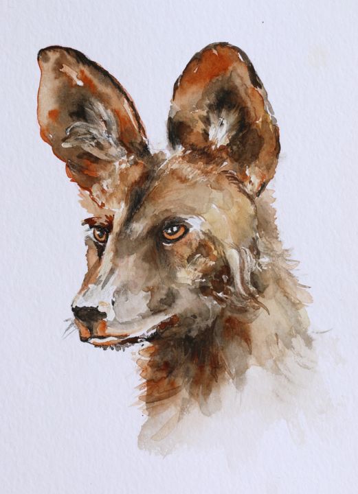 Painting titled "wilddog." by Ilona Petzer, Original Artwork, Watercolor