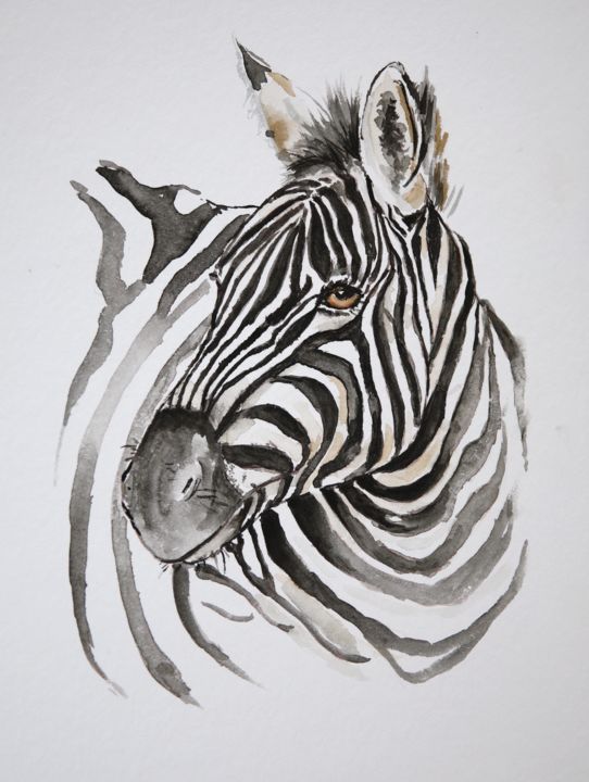 Malerei mit dem Titel "zebra" von Ilona Petzer, Original-Kunstwerk, Aquarell