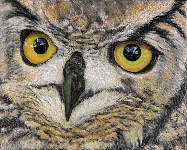 Painting titled "Eagle Owl" by Gladys Jimenez, Original Artwork, Oil