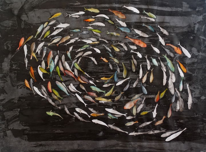 Peinture intitulée "Rebel in the Flow" par Ilse Joris, Œuvre d'art originale, Encre