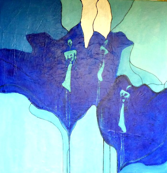 Painting titled "" Rêverie en bleu "" by Jeanne Le Guen, Original Artwork, Acrylic Mounted on Wood Stretcher frame