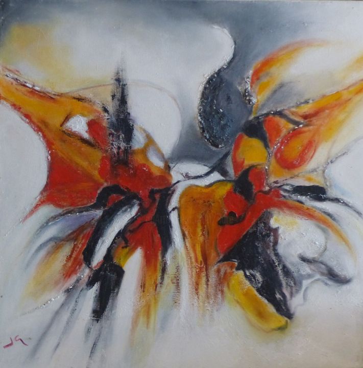 Painting titled "Envol 7" by Jeanne Le Guen, Original Artwork, Oil