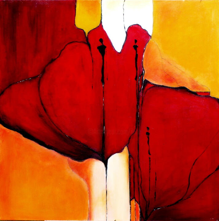 Painting titled "" Rêverie en rouge "" by Jeanne Le Guen, Original Artwork, Acrylic Mounted on Wood Stretcher frame