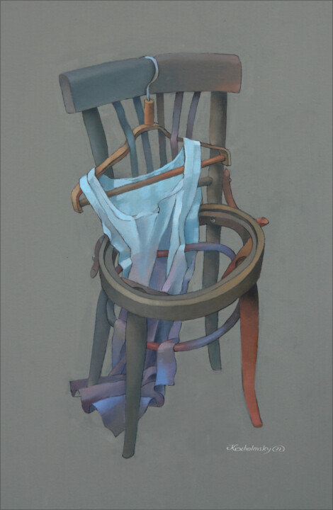Schilderij getiteld "Chair with hangers" door Ilya Kexholmsky, Origineel Kunstwerk, Acryl