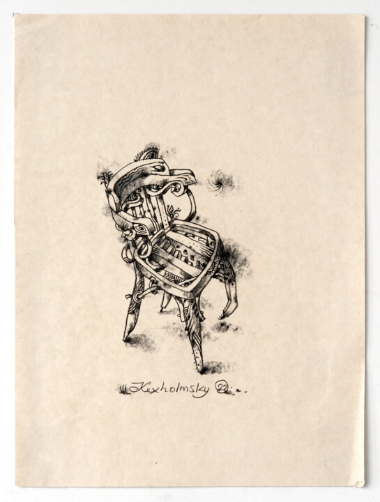 Zeichnungen mit dem Titel "Stool of the day" von Ilya Kexholmsky, Original-Kunstwerk, Graphit