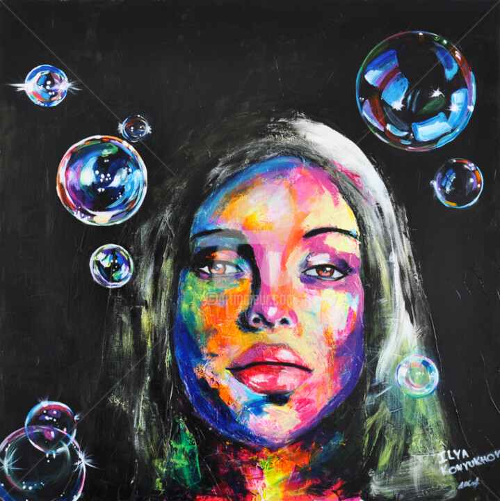 Картина под названием "Unknown girl and so…" - Ilya Konyukhov, Подлинное произведение искусства, Акрил