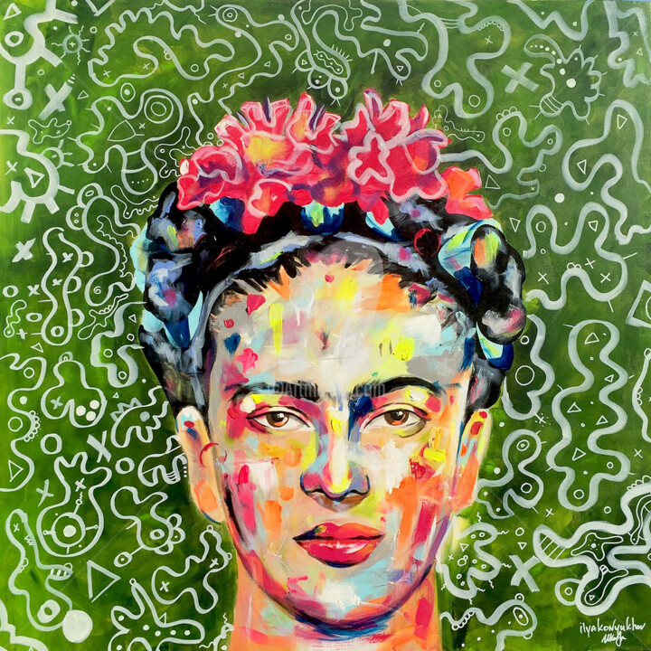 Schilderij getiteld "Frida Kahlo" door Ilya Konyukhov, Origineel Kunstwerk, Acryl