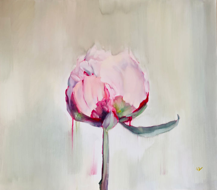 Painting titled "Peony bud" by Ilze Ergle-Vanaga, Original Art, Oil