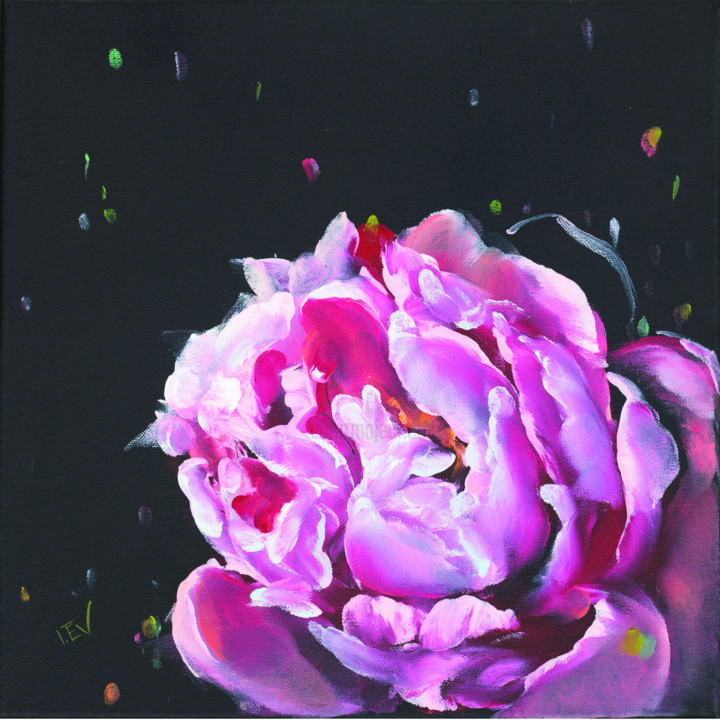 Painting titled "RED PEONY" by Ilze Ergle-Vanaga, Original Art, Oil
