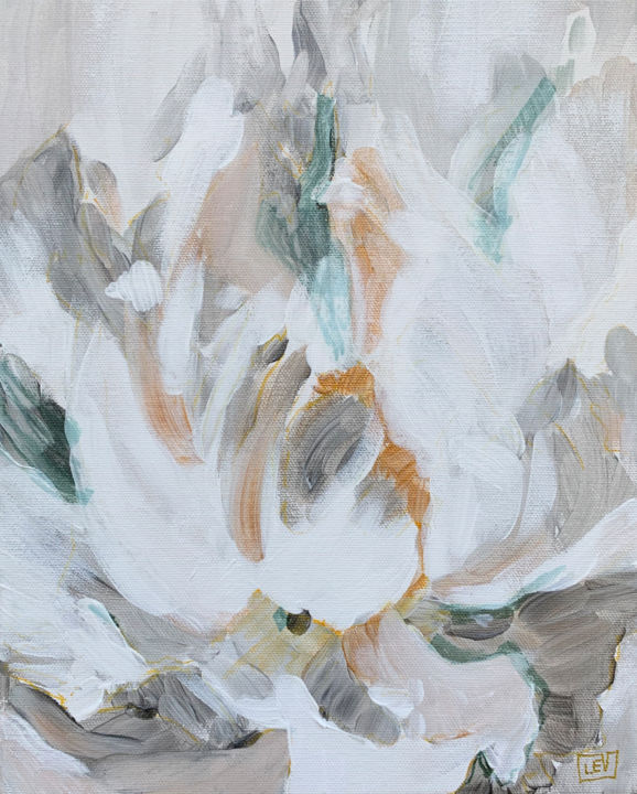 Painting titled "ABSTRACT WHITE PEONY" by Ilze Ergle-Vanaga, Original Art, Acrylic