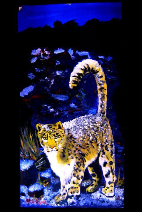 Ζωγραφική με τίτλο "snow-leopard-by-ima…" από Imad Boufama, Αυθεντικά έργα τέχνης, Λάδι