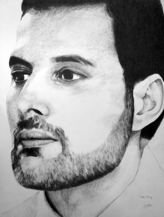 Drawing titled "Freddie Mercury" by Soledad, Original Artwork, Graphite