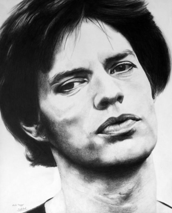 Drawing titled "Mick Jagger" by Soledad, Original Artwork, Graphite